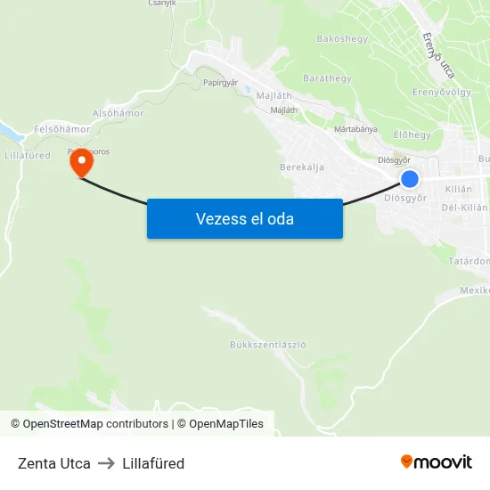 Zenta Utca to Lillafüred map
