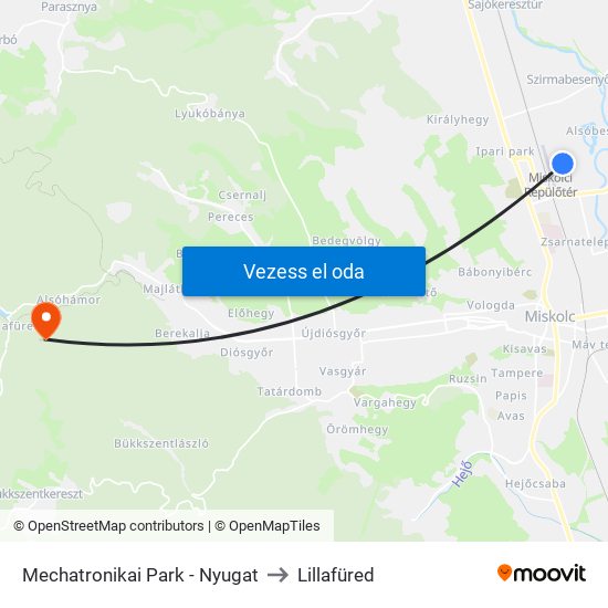 Mechatronikai Park - Nyugat to Lillafüred map