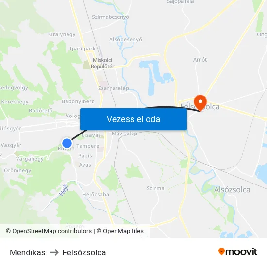 Mendikás to Felsőzsolca map