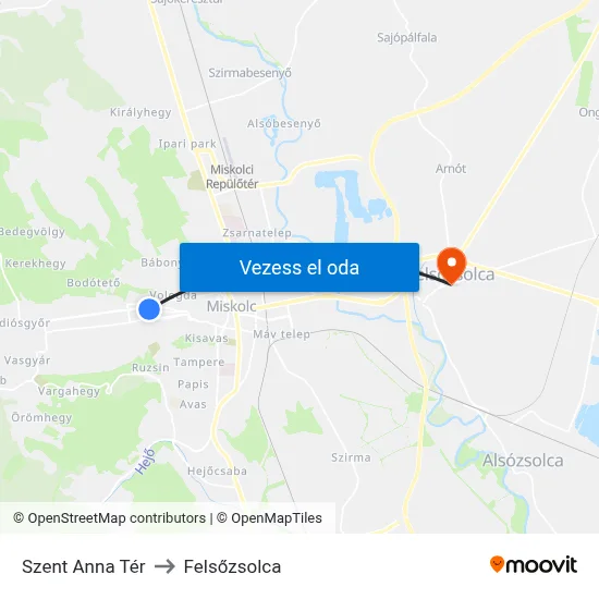 Szent Anna Tér to Felsőzsolca map