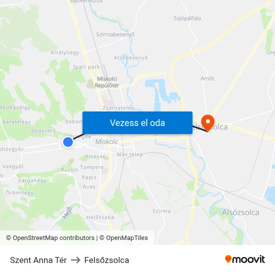 Szent Anna Tér to Felsőzsolca map