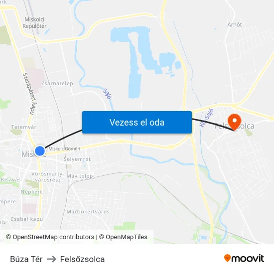 Búza Tér to Felsőzsolca map