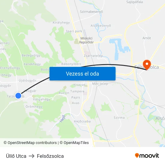 Üllő Utca to Felsőzsolca map