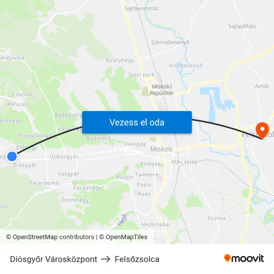 Diósgyőr Városközpont to Felsőzsolca map
