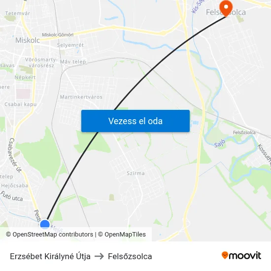 Erzsébet Királyné Útja to Felsőzsolca map