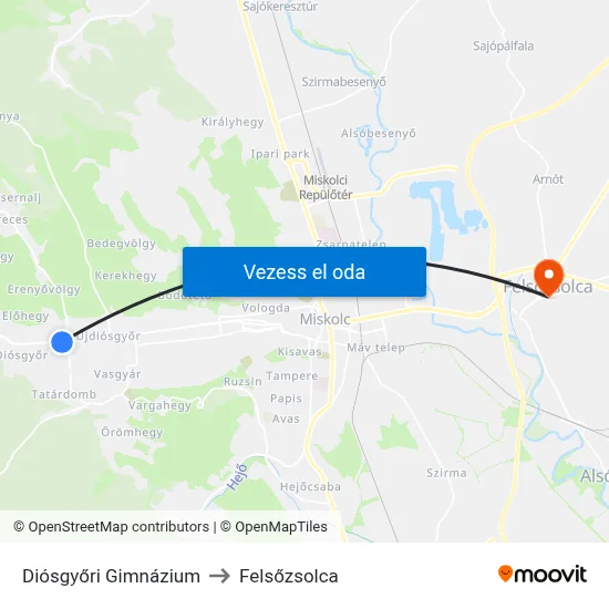 Diósgyőri Gimnázium to Felsőzsolca map