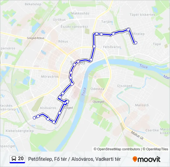 20 autóbusz Vonal Térkép