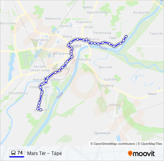74 autóbusz Vonal Térkép