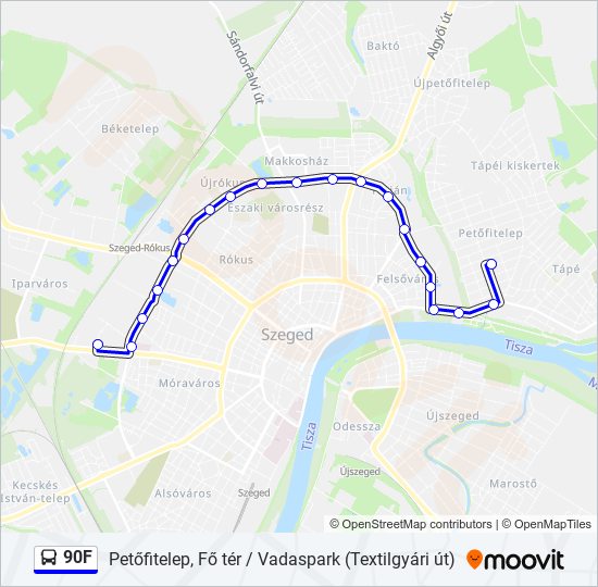 90F autóbusz Vonal Térkép