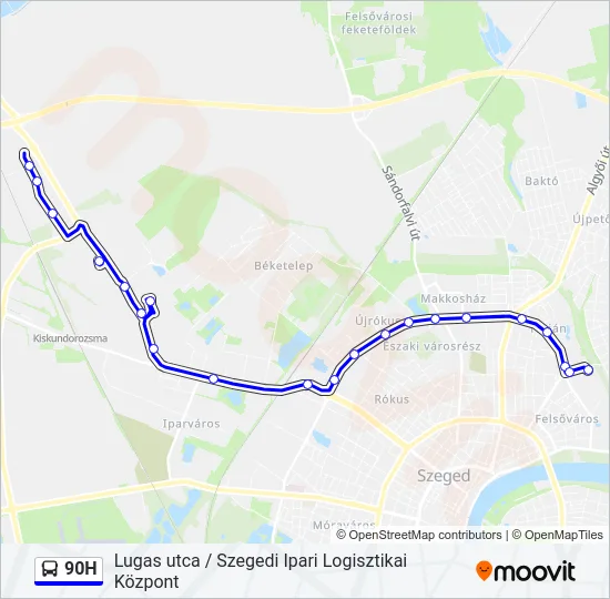 90H autóbusz Vonal Térkép