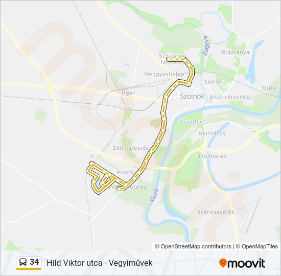 34 autóbusz Vonal Térkép