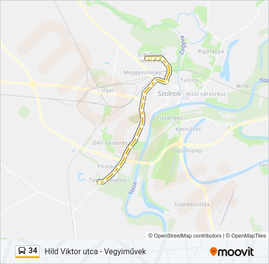 34 autóbusz Vonal Térkép