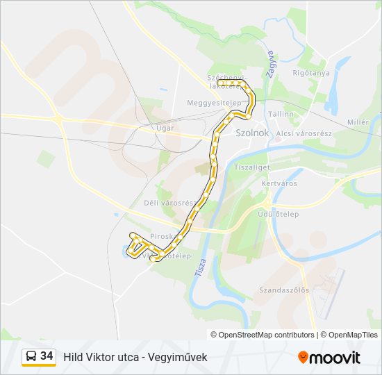 34 autóbusz Vonal Térkép