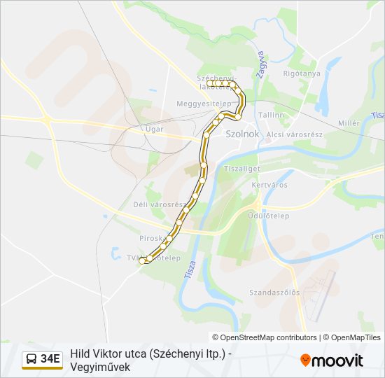 34E autóbusz Vonal Térkép