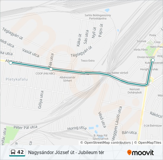 42 autóbusz Vonal Térkép
