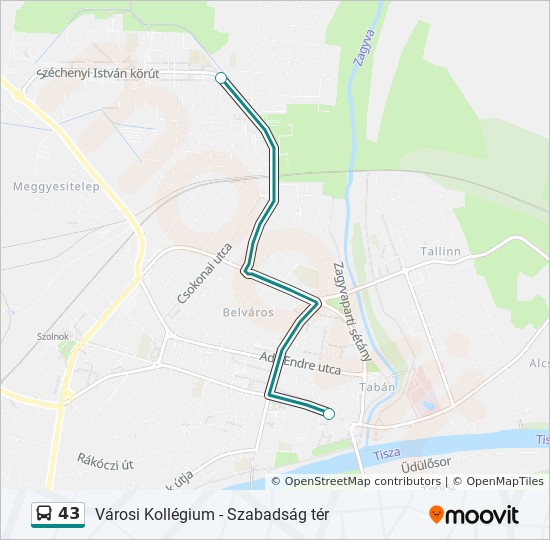 43 autóbusz Vonal Térkép