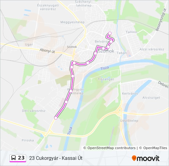 23 autóbusz Vonal Térkép