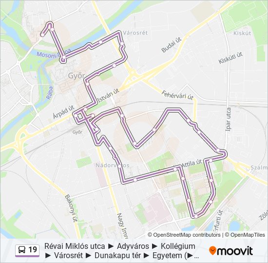 19 autóbusz Vonal Térkép