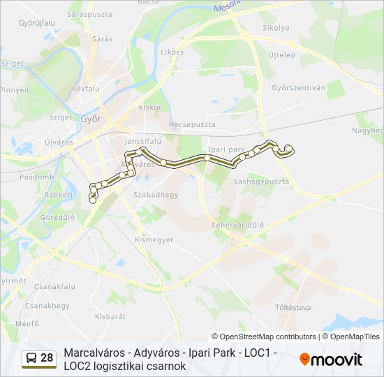 28 autóbusz Vonal Térkép