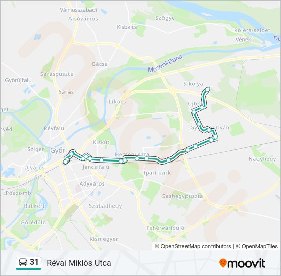 31 autóbusz Vonal Térkép