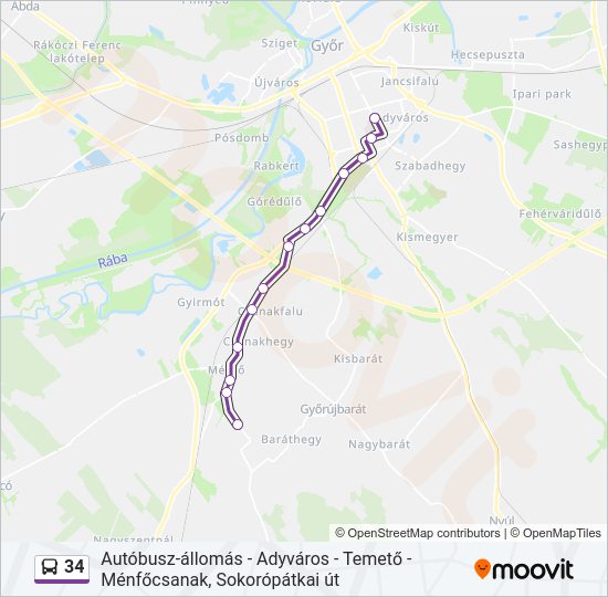 34 autóbusz Vonal Térkép