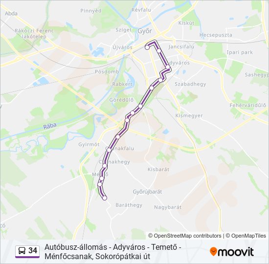 34 autóbusz Vonal Térkép