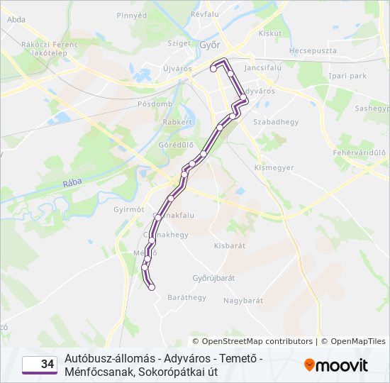 34 bus Line Map