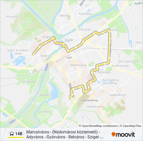 14B autóbusz Vonal Térkép