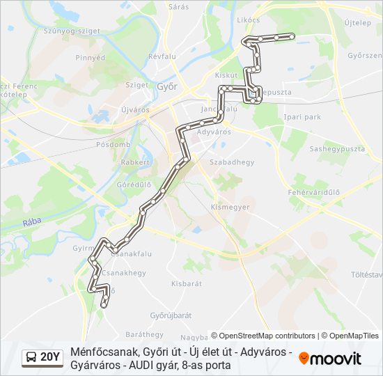 20Y autóbusz Vonal Térkép