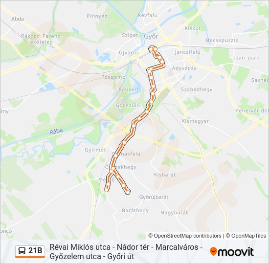 21B autóbusz Vonal Térkép