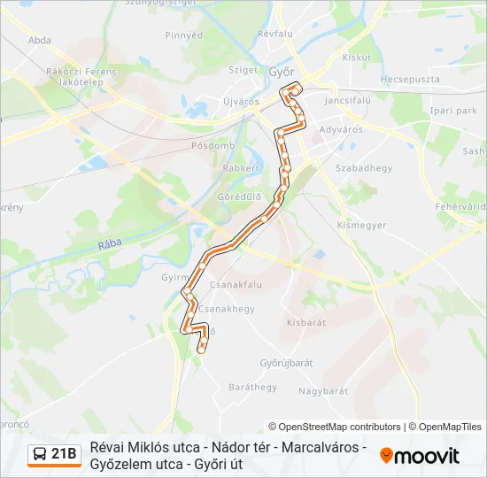 21B autóbusz Vonal Térkép