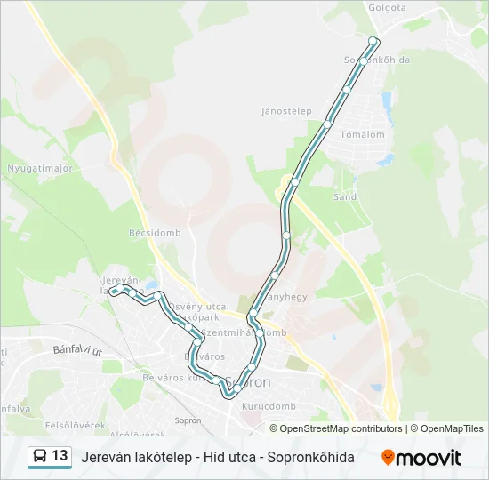 13 autóbusz Vonal Térkép