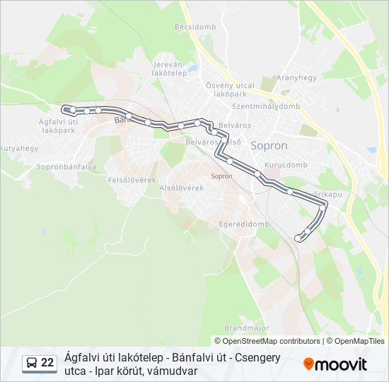 22 autóbusz Vonal Térkép