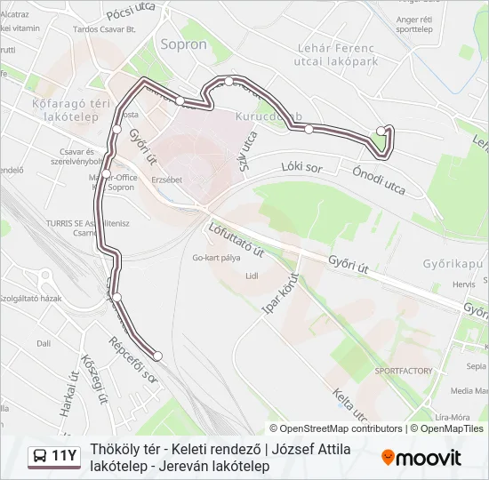 11Y autóbusz Vonal Térkép