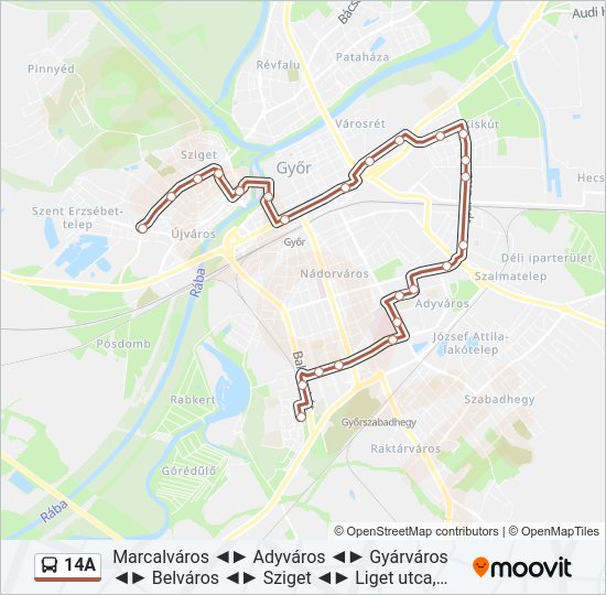 14A autóbusz Vonal Térkép
