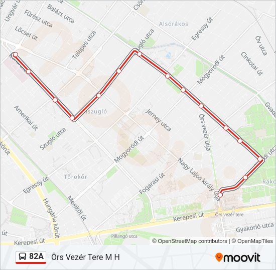 82A autóbusz Vonal Térkép