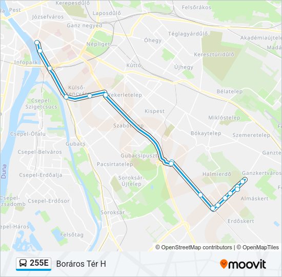 255E autóbusz Vonal Térkép