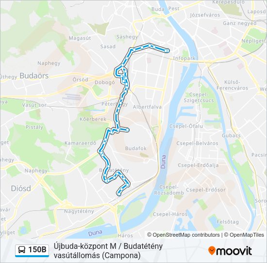150B autóbusz Vonal Térkép