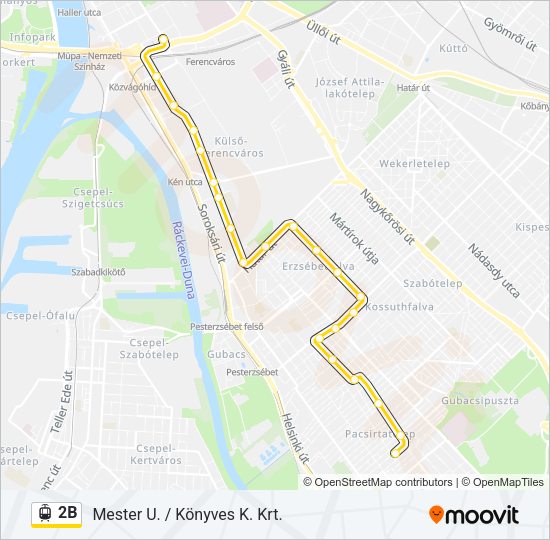 2B villamos Vonal Térkép