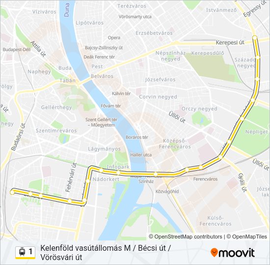 1 villamos Vonal Térkép