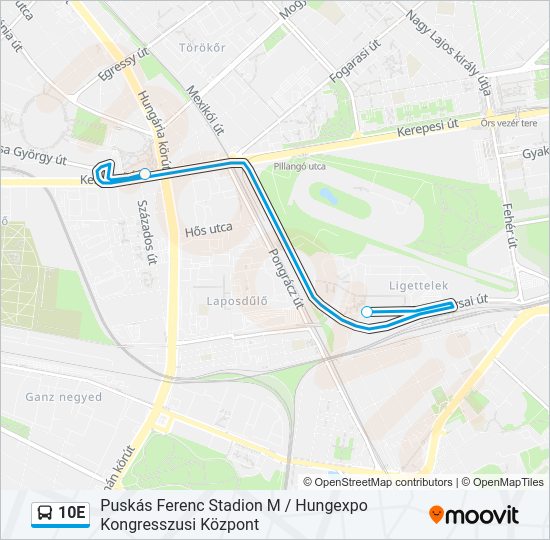 10E autóbusz Vonal Térkép
