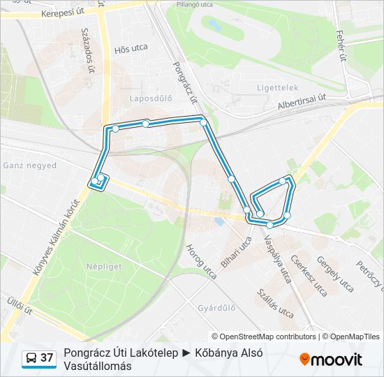 37 autóbusz Vonal Térkép