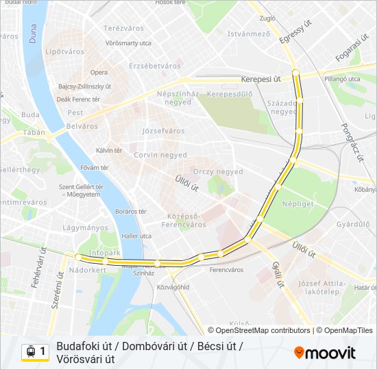 1 villamos Vonal Térkép