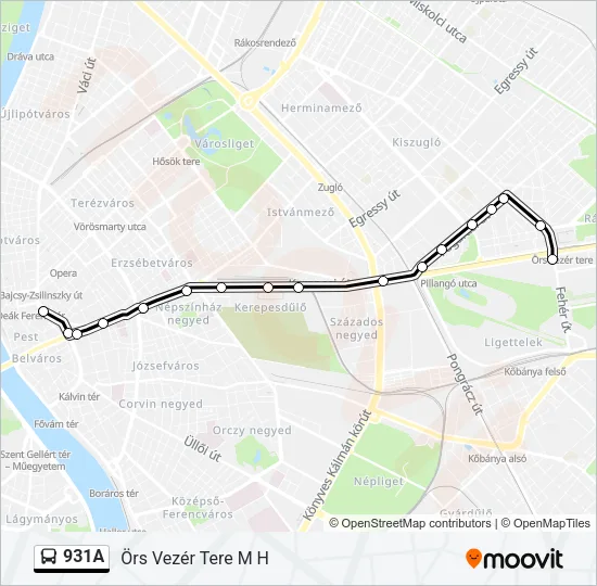 931A autóbusz Vonal Térkép