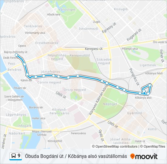 9 autóbusz Vonal Térkép