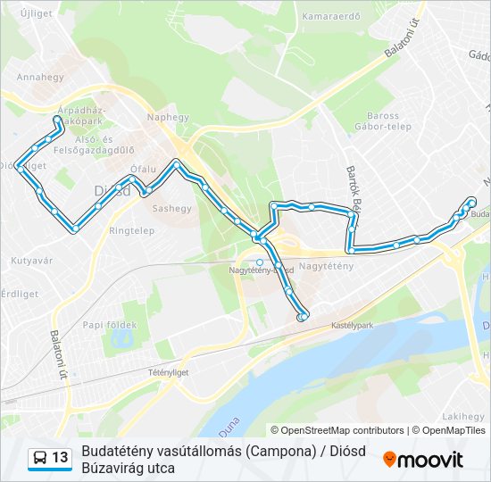 13 autóbusz Vonal Térkép
