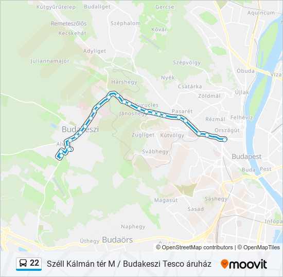 22 autóbusz Vonal Térkép