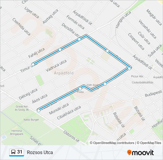 31 autóbusz Vonal Térkép