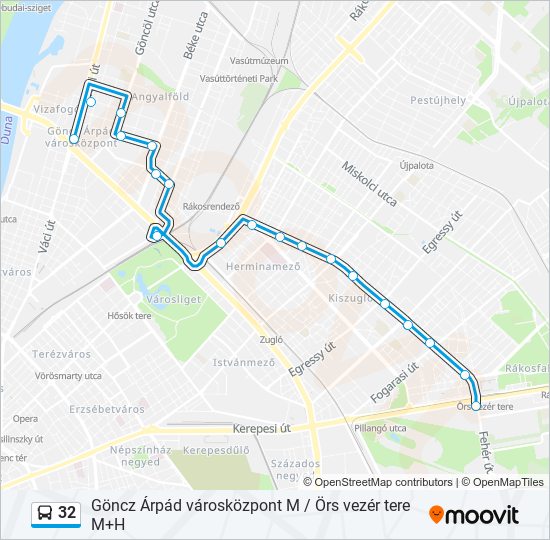 32 autóbusz Vonal Térkép