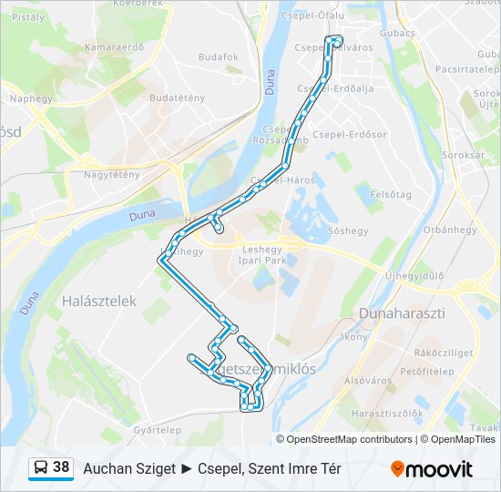 38 autóbusz Vonal Térkép